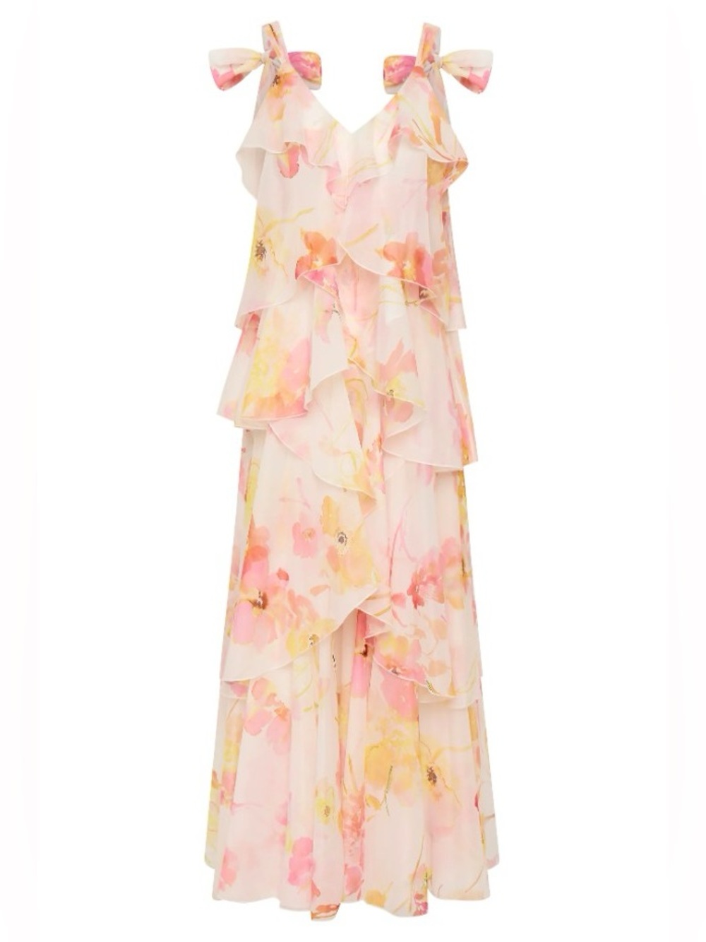 Aje Gracie Shoulder Tie Tiered Ruffle Multi Floral Print Maxi Dress AU6/US2 NWOT - Picture 2 of 8